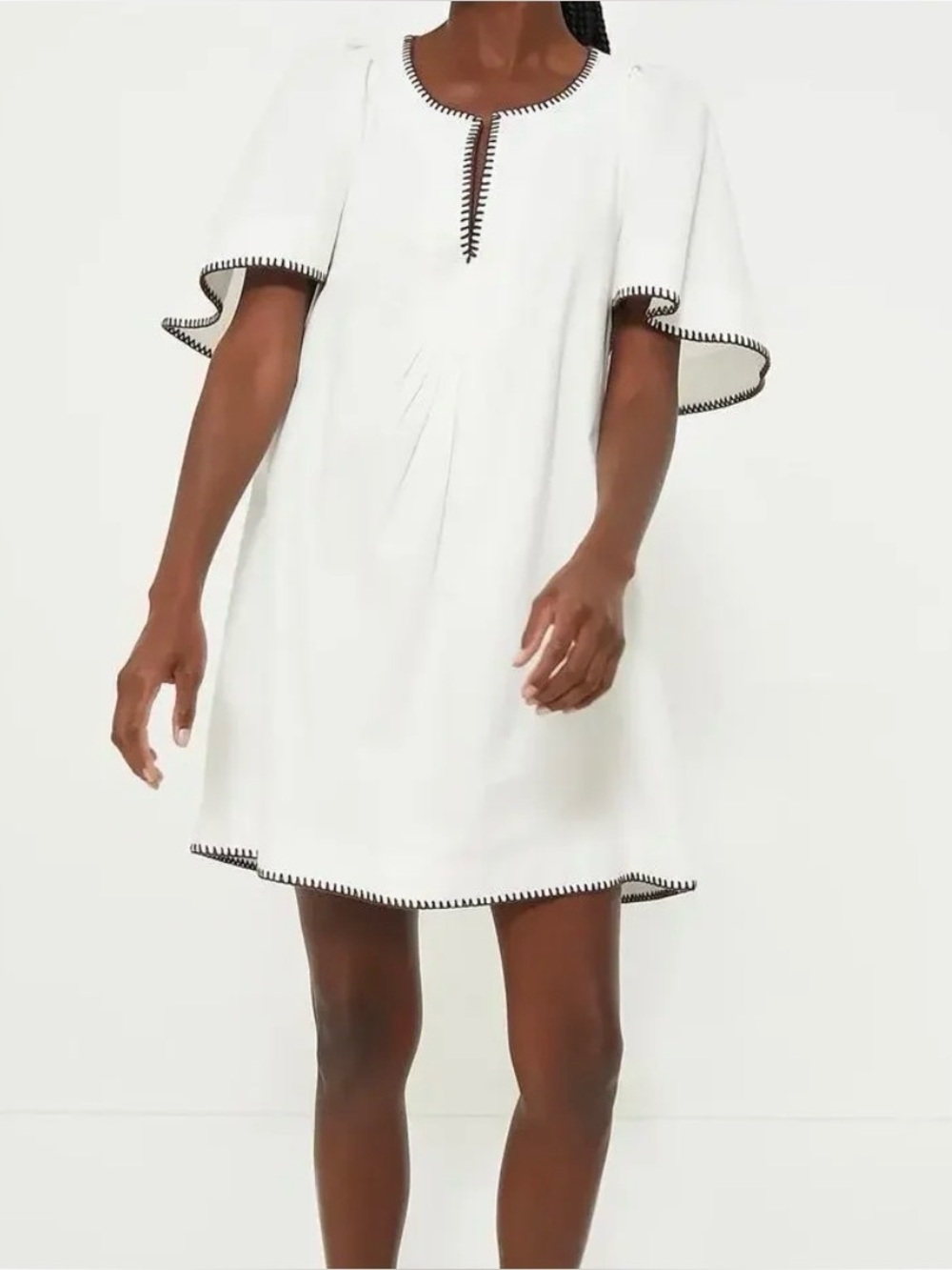 Tuckernuck Pomander Place White Stitch Finley Flutter Sleeve Dress  SZ M